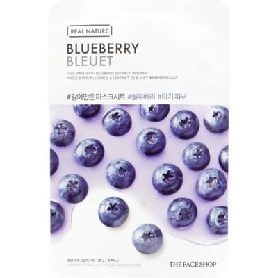 The Face Shop Unisex Real Nature Blueberry gezichtsmasker, 10 stuks á 20 g