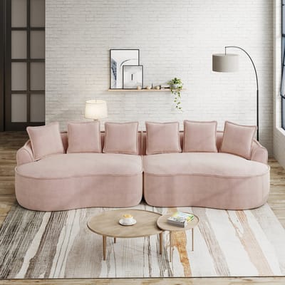 MODFU Modulaire Vierzitsbank - Diepe Zitting En Brede Armleuningen - Frameloos - Voor De Woonkamer - Chenille - Roze