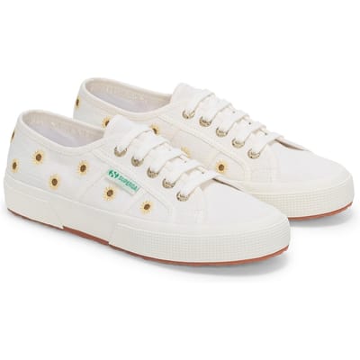 Superga Embroidery Linen Sunflower Linnen Dames Sneakers In Het Wit