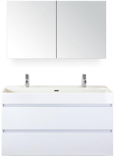 Maxx XL Badmeubelset 120 cm - Wit Hoogglans - Wastafel Kube Enkel 2 Kraangaten met Spiegelkast