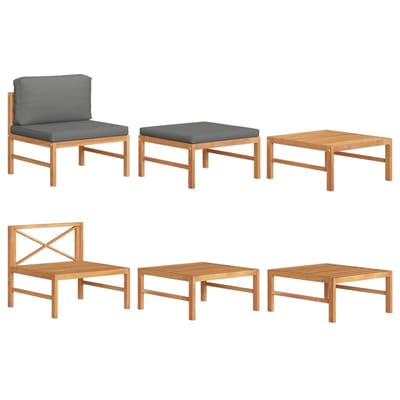 vidaXL - 3-delige - Loungeset - met - donkergrijze - kussens - teakhout