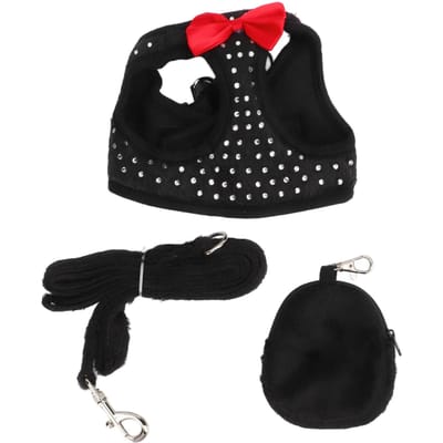 Hondentuig en Lijn Ontsnappingsbestendig Verstelbaar Ademend Comfortabel Kattenwandeljasjes voor Klein S(for 2-4kg) zwart
