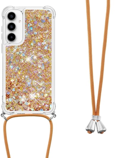 Coverup Hoesje - Geschikt voor Samsung Galaxy A57 Hoesje - Coverup Liquid Glitter Back Cover met Koord - Goud