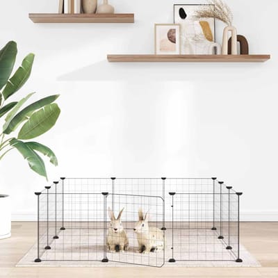 vidaXL Huisdierkooi met 12 panelen en deur, zwart 105x105x35 cm staal