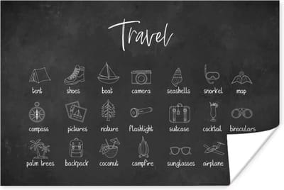 Poster Spreuken - Quotes - Travel - Snorkel - Map - 180x120 cm XXL