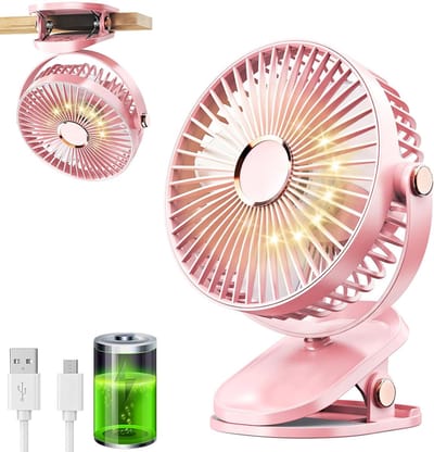 USB Ventilator - 5 Snelheden met Verlichting - Clipventilator met LED - Ventilator met clip - Tafelventilator - Stille Mini Fan - Draadloze ventilator - Klein, Stil & Geruisloos - 360° Draaibaar - 1200 mAh - Voor Thuis, Kantoor, Kinderwagen, Kamperen