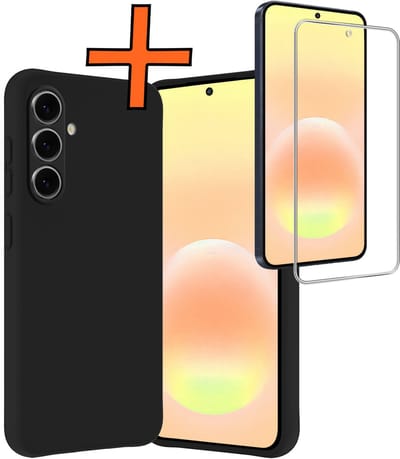 Hoes - Met Screenprotector - Geschikt voor Samsung Galaxy A57 - Sterk & Shockproof - Back Cover - Siliconen Case - Telefoon Hoes - Zwart