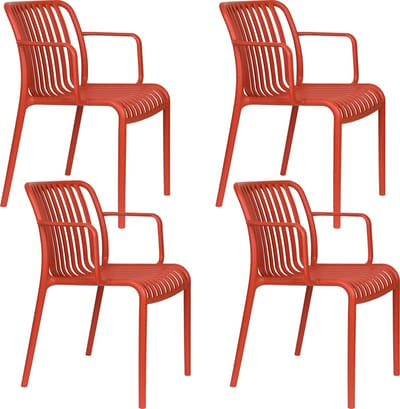 Housecraft Living Mante Tuinstoel Armleuning Kunststof Terra/ Rood - Set van 4