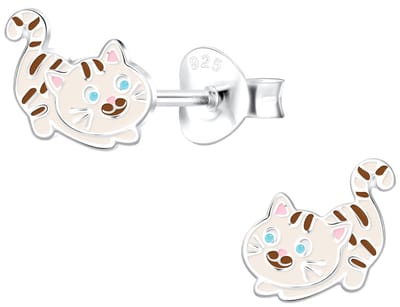 Joy|S - Zilveren kat poes oorbellen - 9 x 7 mm