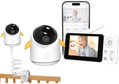 Boifun Babyfoon Met Kamera En APP, - 4,3 Inch WLAN Babyfoon Met babyfoonhouder - PTZ 360° - 4×Zoom - Automatische Volging