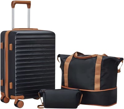 Handbagagekoffer – Voor korte reizen – Uitbreidbaar, met reistas – Harde zwarte schaal met TSA-slot, spinnerwielen (51 cm)
