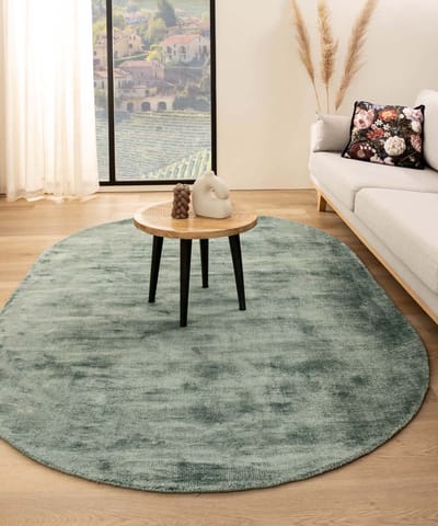 Viscose vloerkleed ovaal - Glamour azuurblauw 120x180