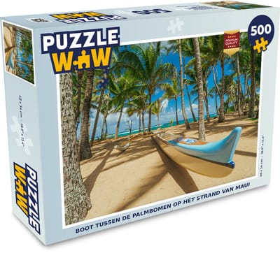 Puzzel Boot tussen de palmbomen op het strand van Maui - Legpuzzel - Puzzel 500 stukjes