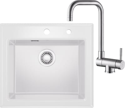 CECIPA Max Spoelbak Wit 55x50CM - Keramische Spoelbakken Keuken - Enkele Spoelbak Met Voorraam keukenkraan - Spoelbakken Incl. Sifon en Afvoerzeefje