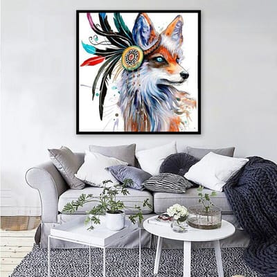 5D DIY Diamond schilderij  Feather Fox  borduurwerk kruissteek Strass mozaïek schilderij 20x20CM gray