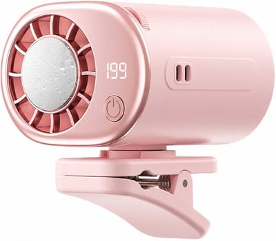 Ventilator - Mini ventilator - 2026 Auto-aircofan met klem en LED-display – 360° draaibaar, 199 instelbare snelheden, USB-oplaadbare persoonlijke koelventilator, 16℃ semi-koeling, brede klem, 2000mAh-accu (roze)