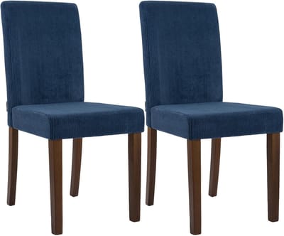CLP Ina Set van 2 eetkamerstoelen - klassiek - met rugleuning - hout - corduroy - ribstof - antiek donker/blauw