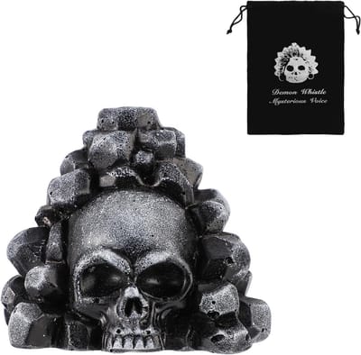 Azteekse Doodsfluit met Trekkoordzakje – 125 dB Luid, Mexicaanse Oorlogsfluit met Menselijke Kreet voor Halloween en Decoratie – Verzamelobject in Zwarte Afwerking