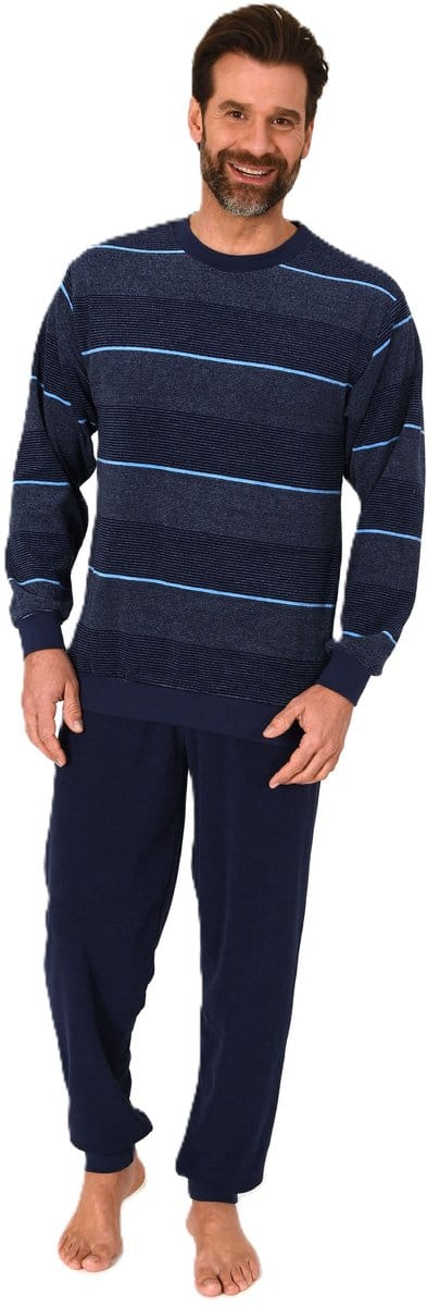 Heren pyjama in badstof met manchetten in een stijlvolle blokstreep-look - ook in oversize