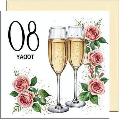 Verjaardagskaart 80 Jaar - Wenskaart Dames - Verjaardag Vieren - Gedrukt in Engeland - 145 x 145mm - Bloemen