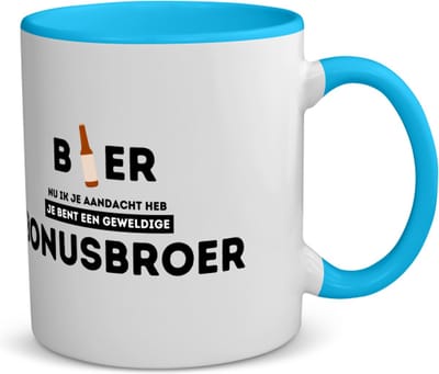Akyol - bier, nu ik je aandacht heb je bent een geweldige bonusbroer koffiemok - theemok - blauw - Broer - de beste broer - verjaardagscadeau - verjaardag - cadeau - cadeautje voor broer - broer artikelen - kado - geschenk - gift - 350 ML inhoud