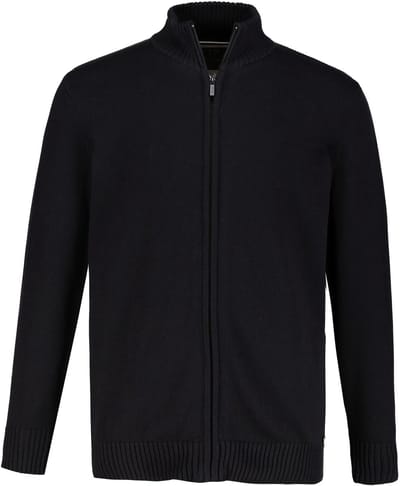 JP 1880 - Heren - Cardigan opstaande kraag geribbelde manchetten - Zwart - Maat XXL