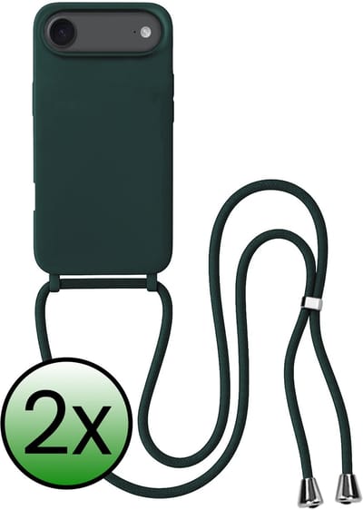 Hoes Geschikt voor iPhone Air Hoesje Met Koord - Telefoonhoesje Geschikt voor iPhone Air Backcover Met Afneembaar Koord - Donkergroen - 2 Stuks