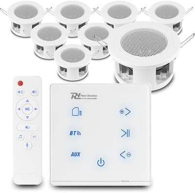 Power Dynamics set van 8 CSBA3L plafondspeakers met de A100W inbouw versterker - Bluetooth - 4x 20W
