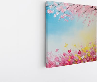 Saammp Canvas Schilderij - Roze Bloemen - Abstract - Simpel - 20x20 - Foto op canvas - Wanddecoratie - Muurdecoratie Woonkamer - Kantoor Decoratie