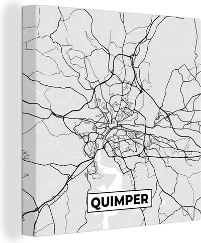 Canvas Schilderij Plattegrond - Kaart - Stadskaart - Frankrijk - Quimper - 20x20 cm - Wanddecoratie
