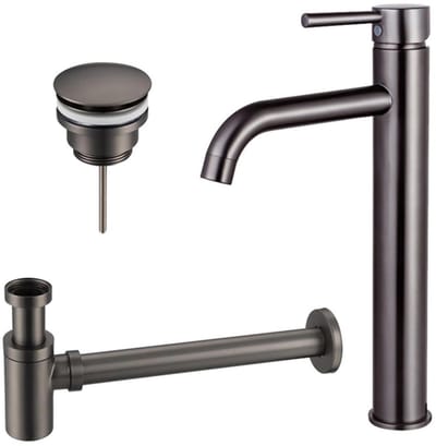FugaFlow Eccelente Sobrado Badkamer Wastafelkraanset - verhoogde wastafelkraan - klikwaste plug - verlaagde design sifon - PVD Gepolijst Gunmetal