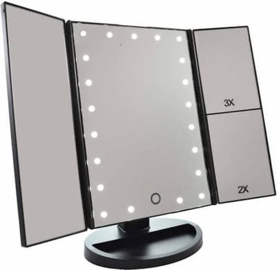 LED make-up spiegel met touch sensor dimbaar 2+3 maal vergroting Drieluik- 21x LED| Batterijen USB - makeup