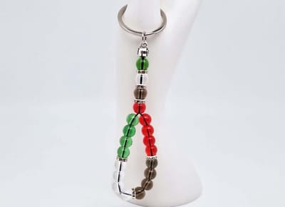 Handgemaakte Tasbih sleutelhanger van natuursteen "Groene kwartz-Bergkristal- Rookkwarts- Rode kwarts" en metaal - diameter kralen 8mm - Aantal stenen 20 - Een mooi cadeau-idee en een bijzonder aandenken
