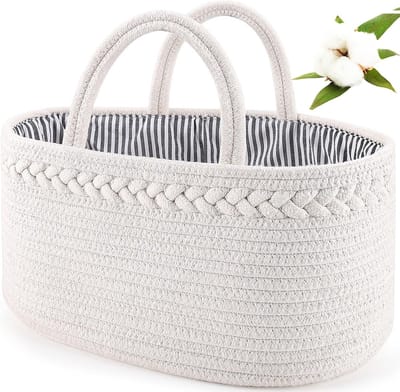 Kraammand - Baby Mand - Met drie vakken - Babyshower - Kraamcadeau meisje of jongen - Mooi, praktisch en overzichtelijk - wit