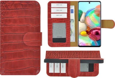 Hoesje Geschikt voor Samsung Galaxy A52 - 5G - Bookcase - Hoesje A52s 5G - Wallet Book Case Echt Leer Croco Rood Cover