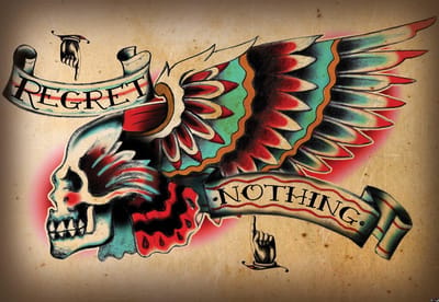 Fotobehang Skull Tattoo Wing | XL - 208cm x 146cm | 130g/m2 Vlies