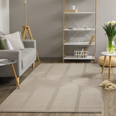 the carpet Lima – modern vloerkleed, duurzaam & onderhoudsvriendelijk, wasbaar, gerecycled polyester, 3D-patroon, beige, 80 x 150 cm
