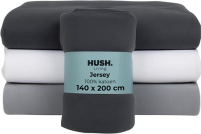 HUSH Living - Hoeslaken jersey 140x200+30cm - 100% katoen - 160 grms - kreukvrij & strijkvrij - rekbaar - lekker warm - antraciet