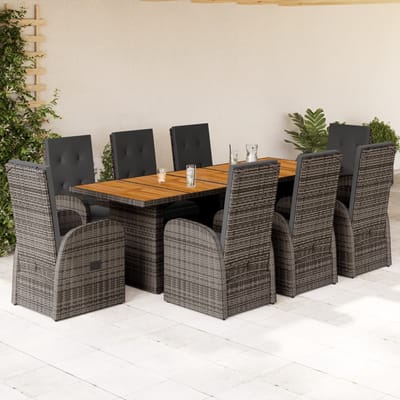 vidaXL - 9-delige - Tuinset - met - kussens - poly - rattan - grijs