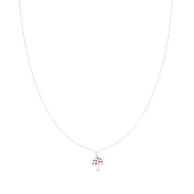 OOZOO Jewellery - Zilverkleurig/rode ketting met een paddenstoel bedeltje - SN-2045