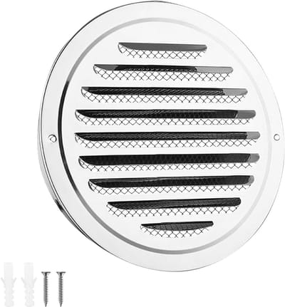 Ventilatierooster RVS - Afvoerrooster - Buitenlucht Toevoer - Dubbele Insectenbescherming - 145-155 mm - Zilverkleurig