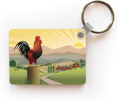Sleutelhanger - Illustratie van een haan bij zonsopkomst - Uitdeelcadeautjes - Plastic