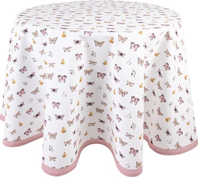 Clayre & Eef Tafelkleed Ø 170 cm Beige Roze Katoen Rond Vlinders Tafellaken