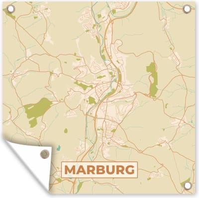 Tuin poster Marburg - Vintage - Plattegrond - Kaart - Stadskaart - 200x200 cm - Tuindoek