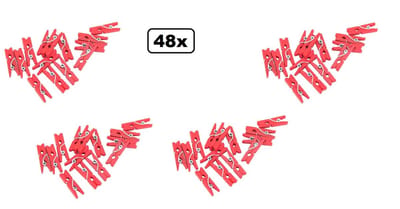 48x Mini houten knijpers rood - Huwelijk themafeest kaart knijpers foto knijpers white party