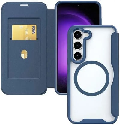 Portemonnee Hoesje Geschikt voor Samsung Galaxy S25 | Compatibel met MagSafe / Qi2 | Wallet Book Case met Magneet | Beschermhoes met Pasjeshouder | Blauw
