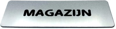 Deurbordje RVS-Look met tekst magazijn - Ronde letter - Formaat 150 mm x 50 mm x 1,6 mm - Zelfklevend | Geborstelde RVS-look toplaag | Gratis Verzending | Decoporta