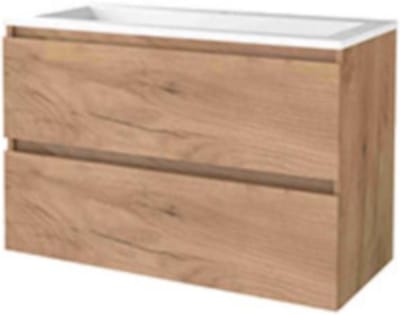 Basic-Line Start 46 Badkamermeubelset - 100 x 46 cm - Greeploos - 2 Lades - Acryl Wastafel - 1 Kraangat - Whisky Oak