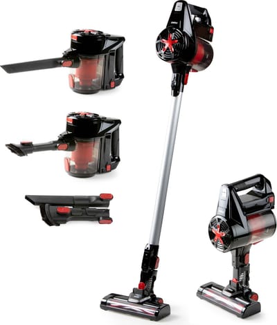 PRIMO PR504SV Steelstofzuiger Draadloos 3-in-1 - Stofzuiger Zonder Zak - Kruimelzuiger - HEPA Filter - Zwart/Rood