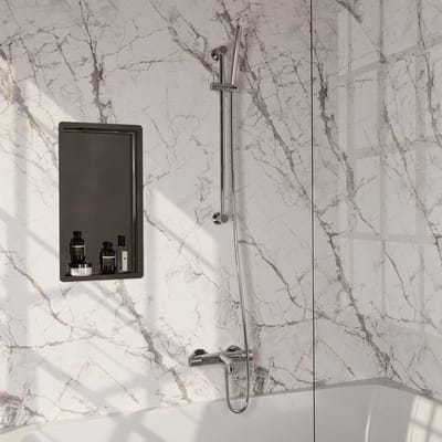 Brauer Carving S01 - Badkraan met Staafhanddouche - Glans Chroom - Opbouw - Thermostatisch - 2 Greeps - met Glijstang en Doucheslang